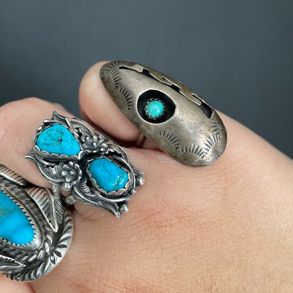 Vintage sterling silver Signed Turquoise Shadow Box Ring - Picture 6 of 12